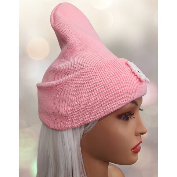 Cap Beanie Pink Lined with White Hello Kitty and Pink Bow - Picture 4 of 6